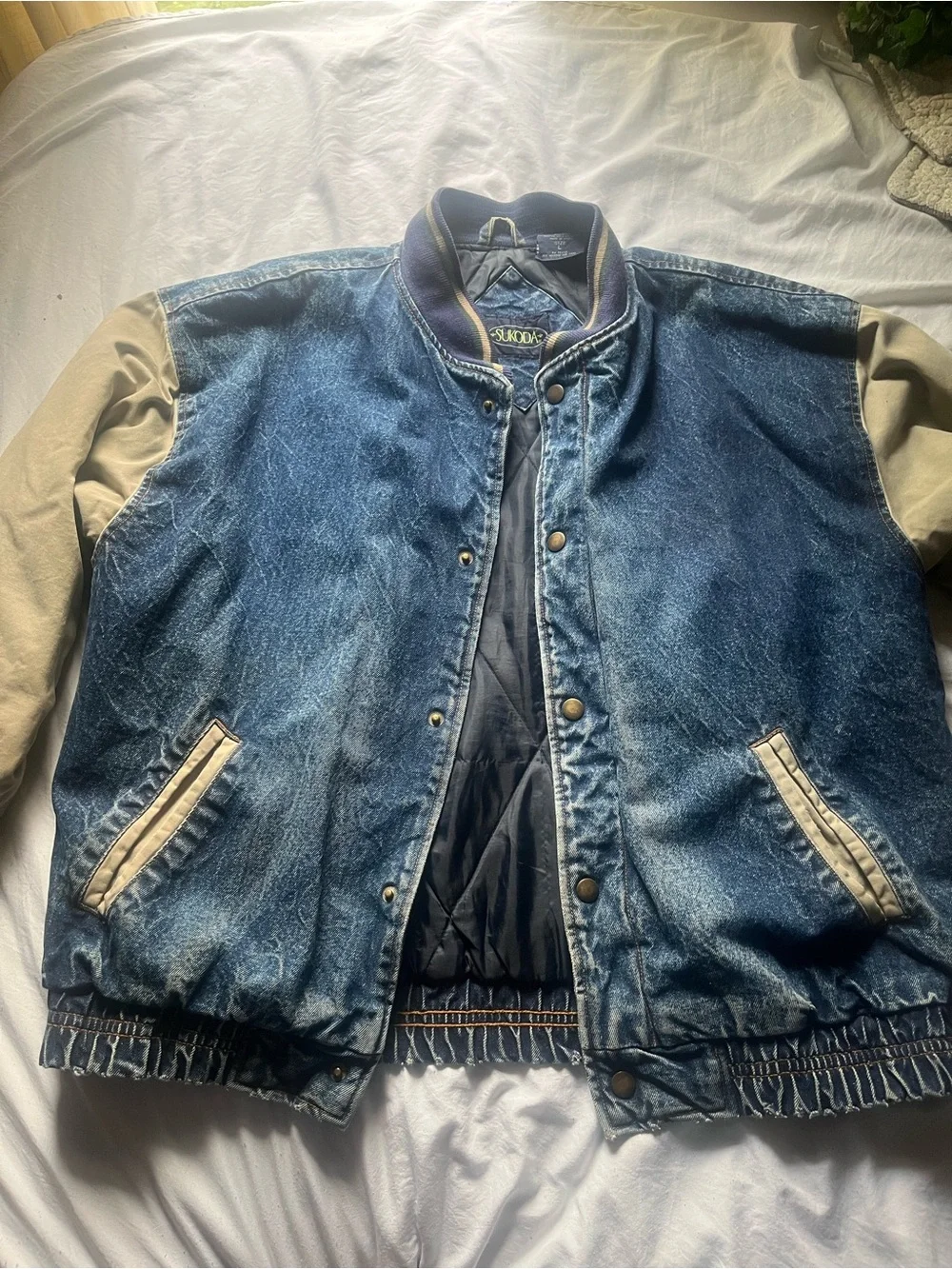 Men's Denim & Cream Varsity Bomber Jacket